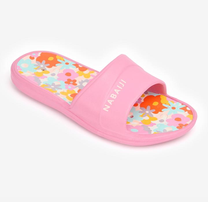 Nabaiji Badelatschen 500 Kinder - Blumenaufdruck rosa/rot