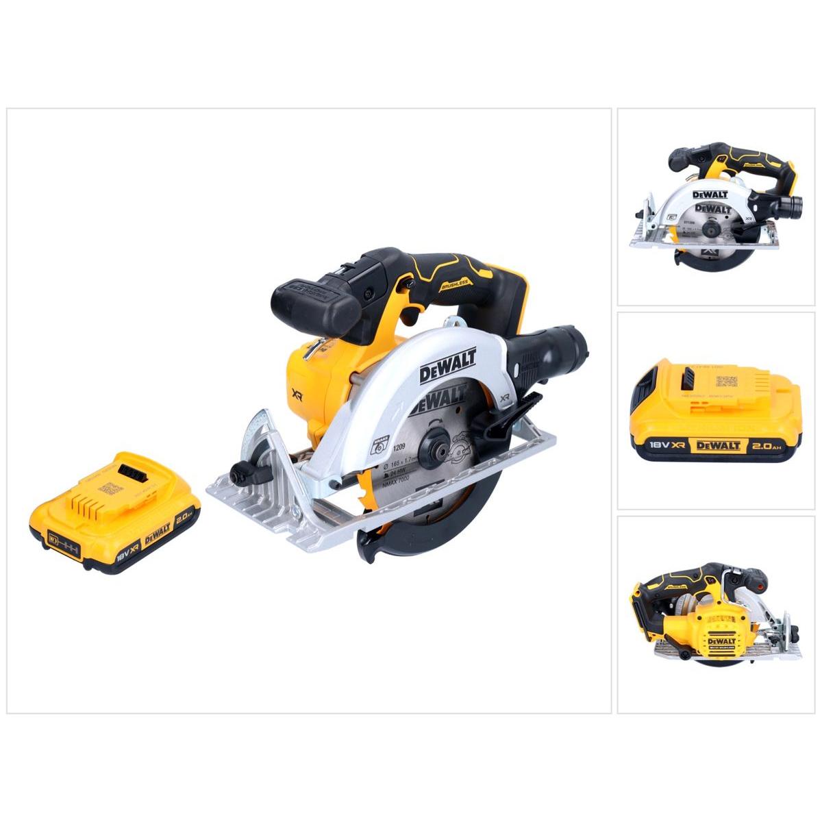 DeWalt, Handkreissäge, DCS 565 N Akku Handkreissäge 18 V 165 mm Brushless + 1x Akku 2,0 Ah - ohne Ladegerät