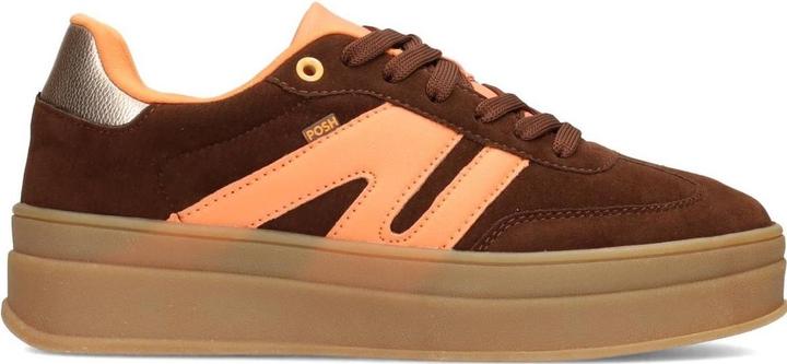 Dark brown with orange and gold-coloured accents