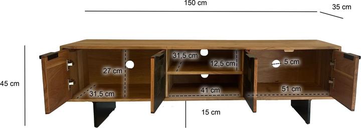 Produktbild FineBuy Lowboard TV Board Akazie Massivholz 150 cm mit Steinoptik Fronten Gross (150 x 45 x 35 cm)