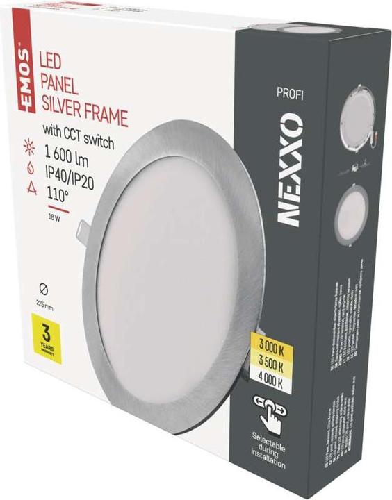 Image du produit Emos Luminaire LED encastré NEXXO, rond, argenté, 18W, avec Change CCT (1600 lm)