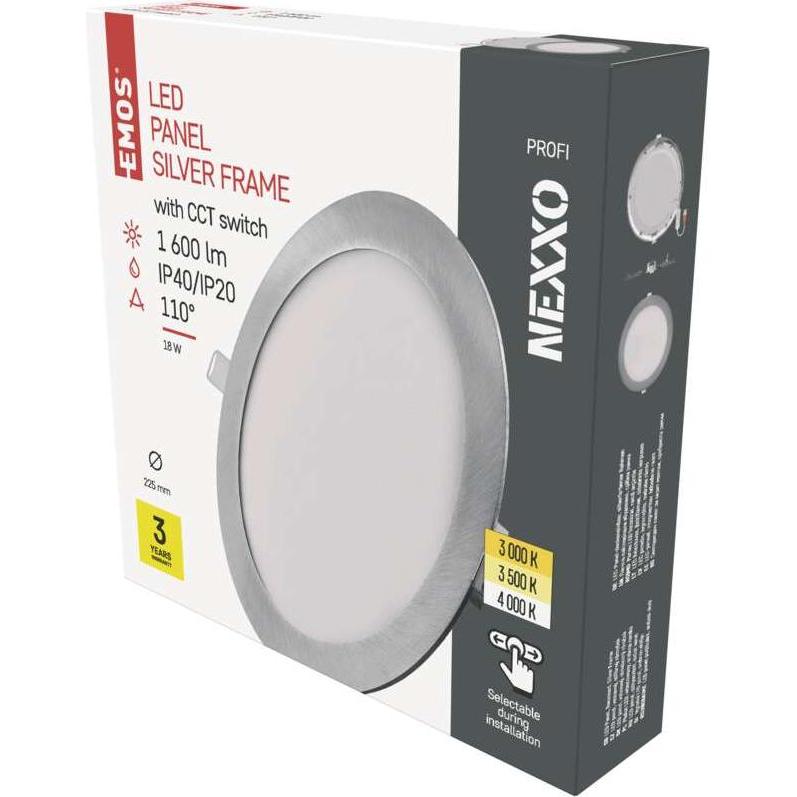 Thumbnail - Emos, Wandleuchte + Deckenleuchte, LED-Einbauleuchte NEXXO, rund, silber, 18W, mit Change CCT (1600 lm)