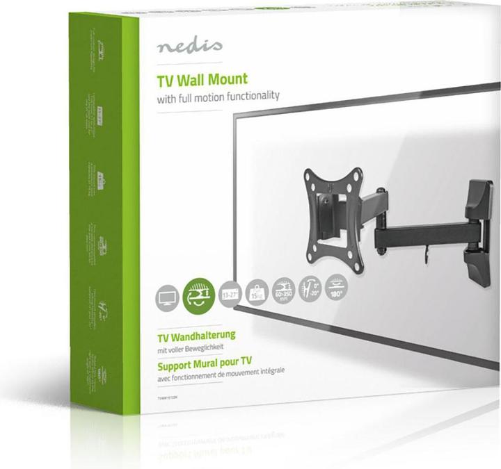 Actual product image Nedis Full-motion TV wall mount - 13-27 " - 15 kg - 60 mm - Tiltable - Rotatable - Steel / Artificial (Wall, 27", 15 kg)