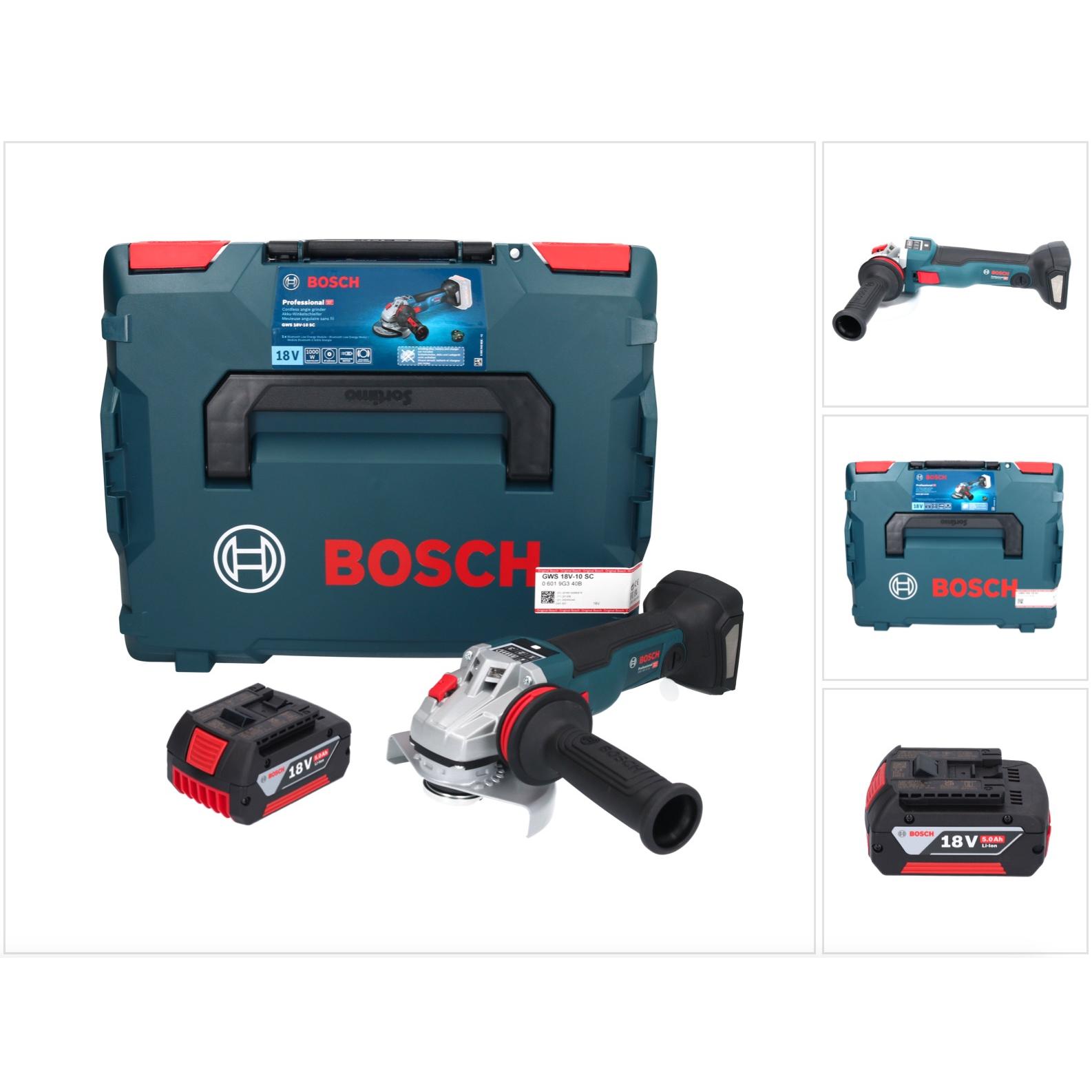 Bosch Professional, Winkelschleifer, Bosch GWS 18V-10 SC Akku Winkelschleifer 18 V 125 mm Brushless + 1x Akku 5,0 Ah + L...
