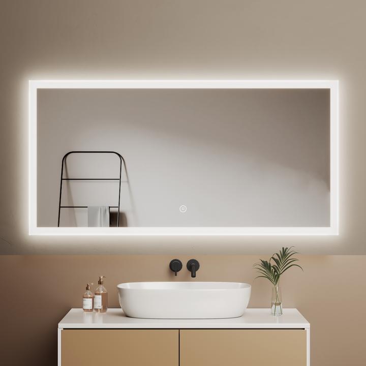Emke Badspiegel mit Beleuchtung 120*60cm, Kaltweiss6500K, Dimmbar, Touch Schalter (120 x 60 cm)