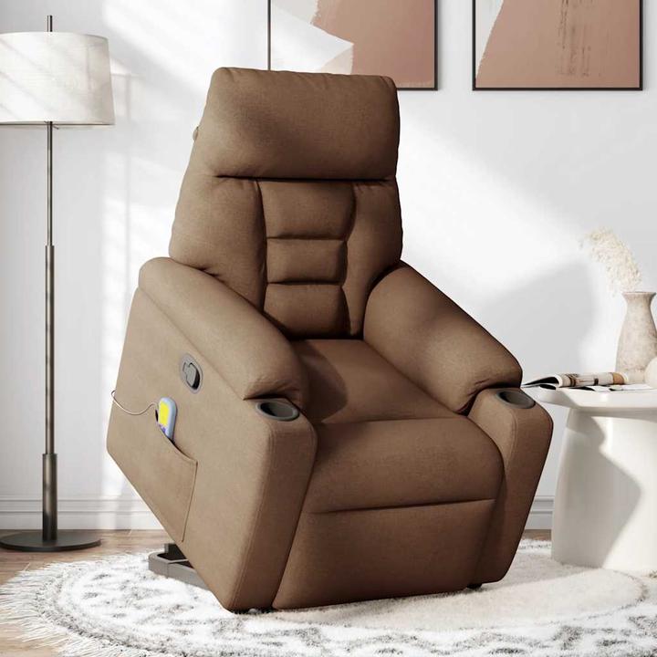 Actual product image vidaXL Massage chair with stand-up aid brown fabric