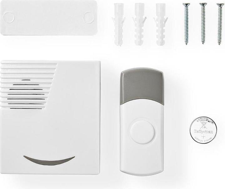 Actual product image Nedis DOORB211WT Radio Bell Set Battery Operated 3V DC 2X AA 1x CR2032 Batteries Included Loudness (Funk)