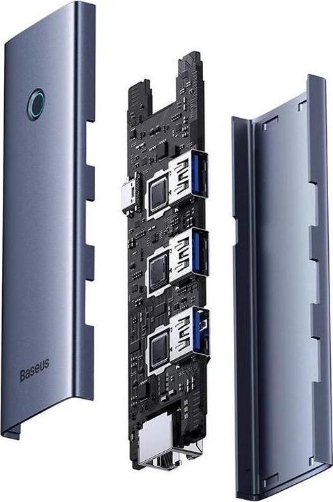 Immagine prodotto Baseus Hub UltraJoy Series Lite a 4 porte (da USB a USB 3.0*3 RJ45*1 USB-C 5V) (grigio) (USB-C, 4 porte)