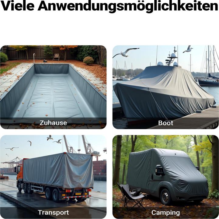 Produktbild Wiltec Abdeckplane wetterfest grau 4x8m Polyester Plane Ösen 650g/m² Gartenplane (4 x 8 m)