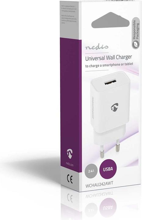 Produktbild Nedis Netzladegerät 12 W 1x 2.4 A A - Anzahl der Ausgänge: 1x USB-A, Kein Kabel im Lieferumfang enth (12 W, 1 Port)