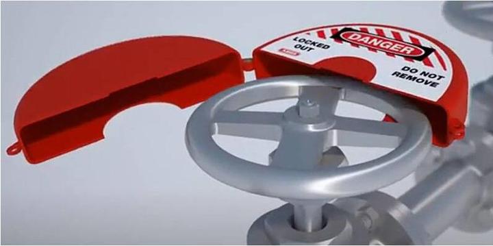 Actual product image Abus Handwheel lock, V303, for globe valves 1" - 2.5", red.