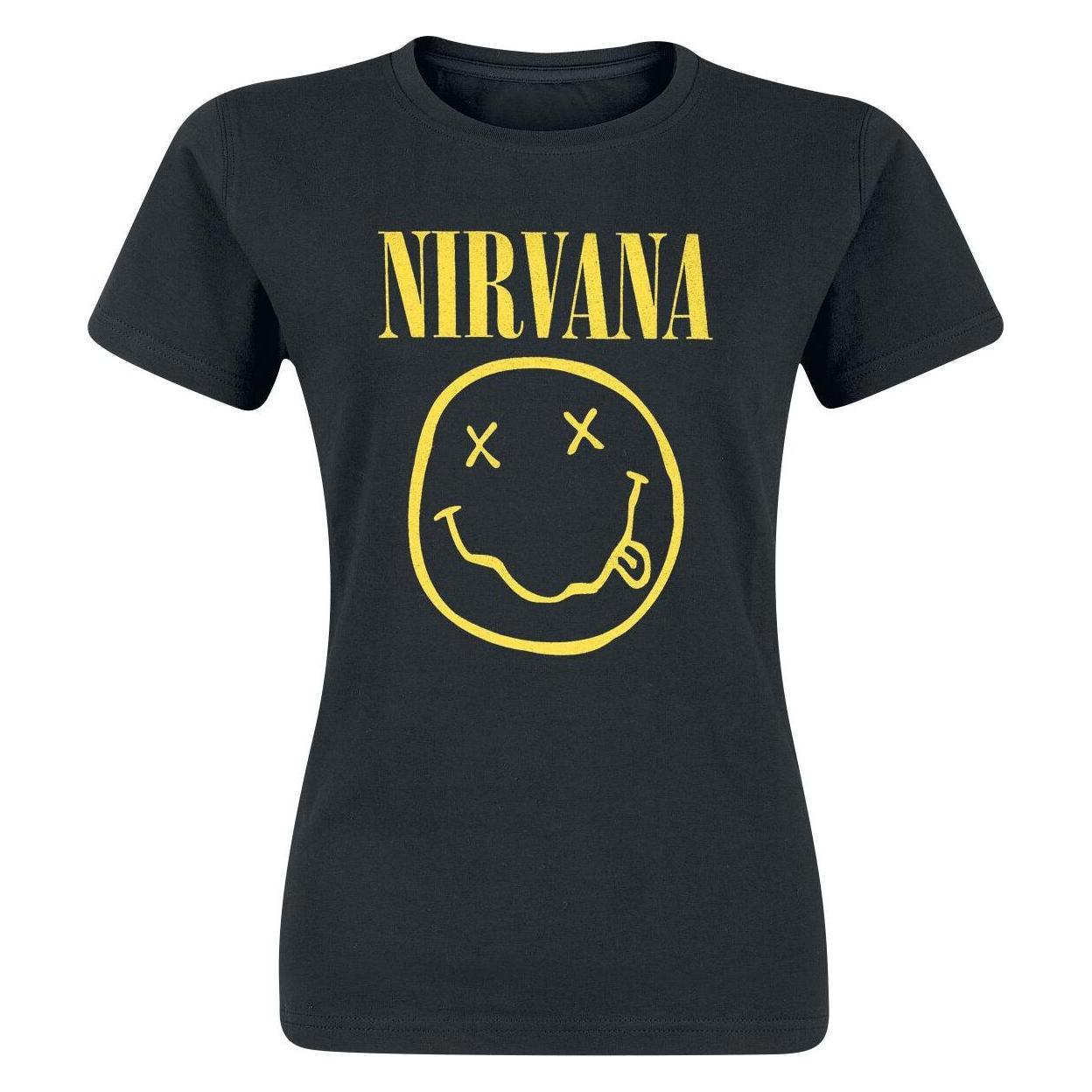 Nirvana, Damen, Shirts, Smiling Face Logo, Schwarz, (L)