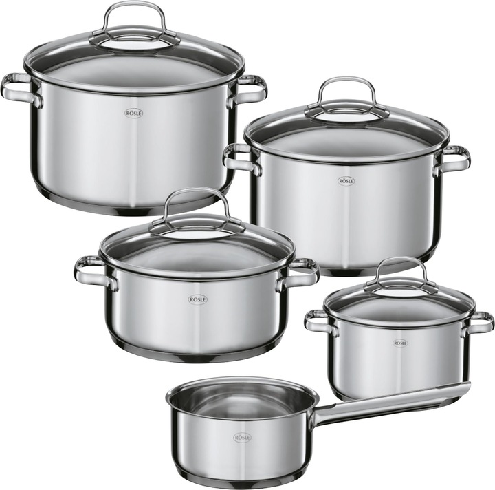 Rösle Set di pentole Elegance 5 pezzi (16 cm, Set di pentole e padelle da cucina, Acciaio inossidabile)