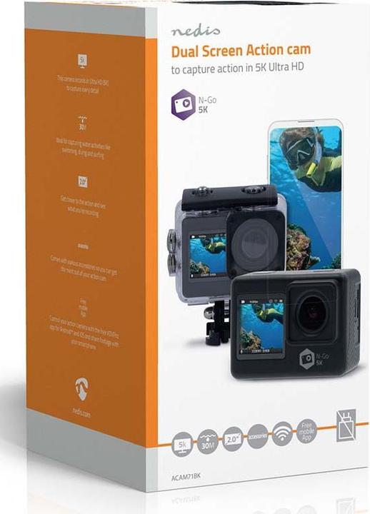 Produktbild Nedis Action Cam | Dualer Bildschirm | 5K@30fps | 16 MPixel | Wasserdicht bis: 30.00 m | 80 min | Wi (30p)