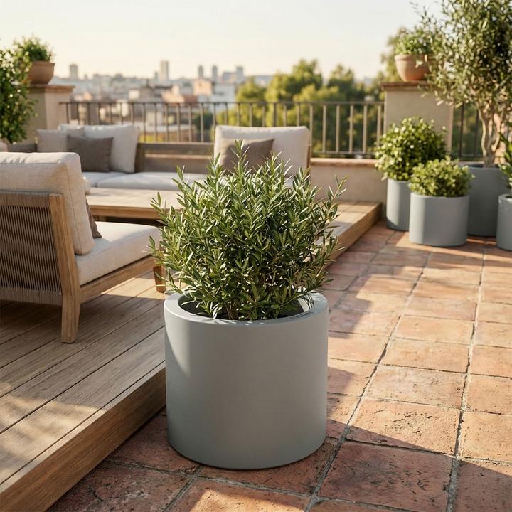 Produktbild Ethick Moderner Blumentopf Rund Ø38cm in Beton-Grau, Pflanzkübel 19L aus Kunststoff für Innen & Aussen (38 x 32 cm)