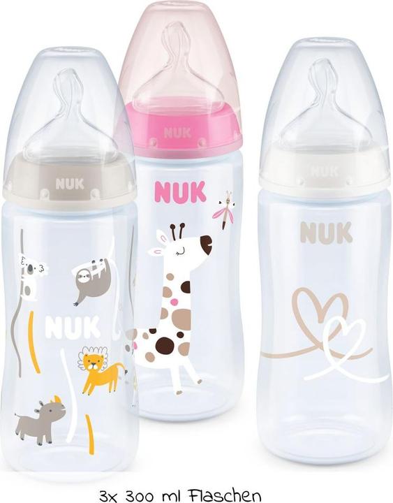 Image du produit NUK First Choice+ Set de 3 biberons avec contrôle de la température, 300ml, 0-6 mois, beige, rose, blanc (300 ml)