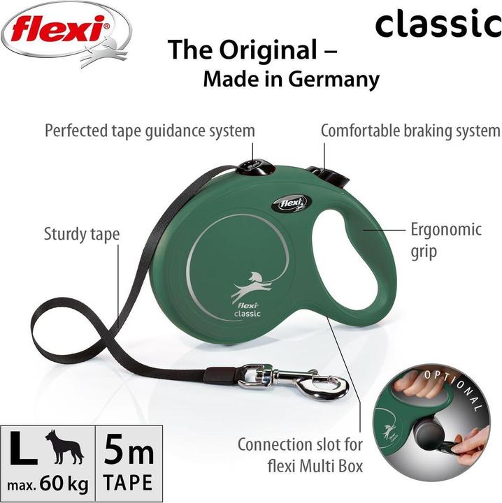 Produktbild Flexi New Classic bånd L, 5M, 50KG, olivengrøn (L, Hund)