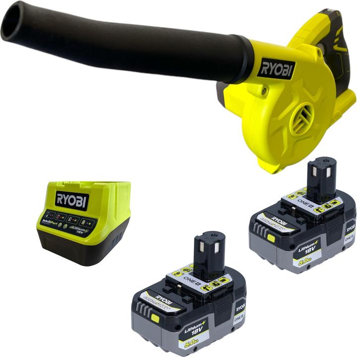 Image du produit Ryobi R18TB Souffleur sur batterie 18 V 200 km/h + 2x batterie 5,0 Ah + chargeur (Fonctionnement sur batterie, Souffleur de feuilles)