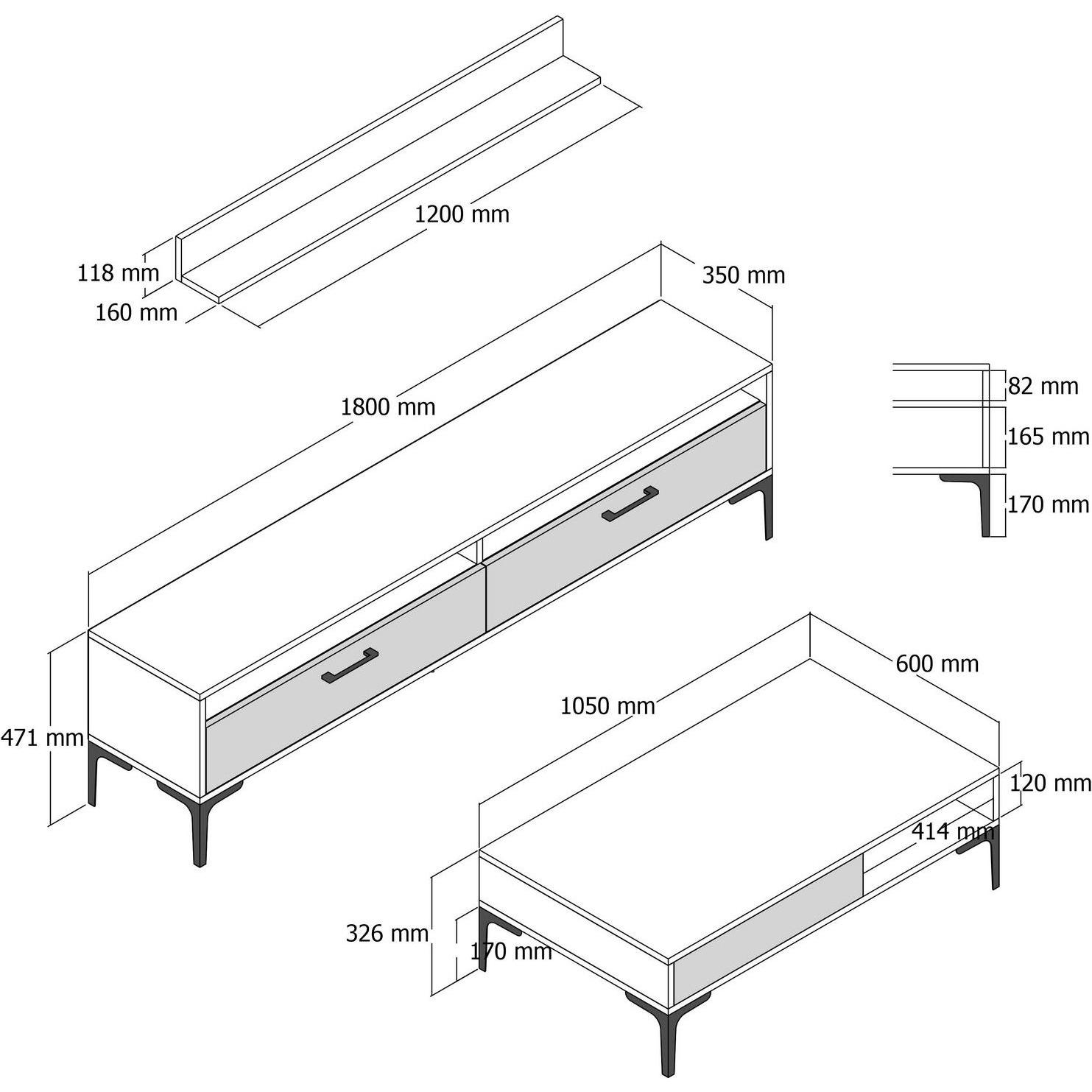 Thumbnail - Hanah Home, Wohnwand, Paulina (180 x 35 x 47 cm)