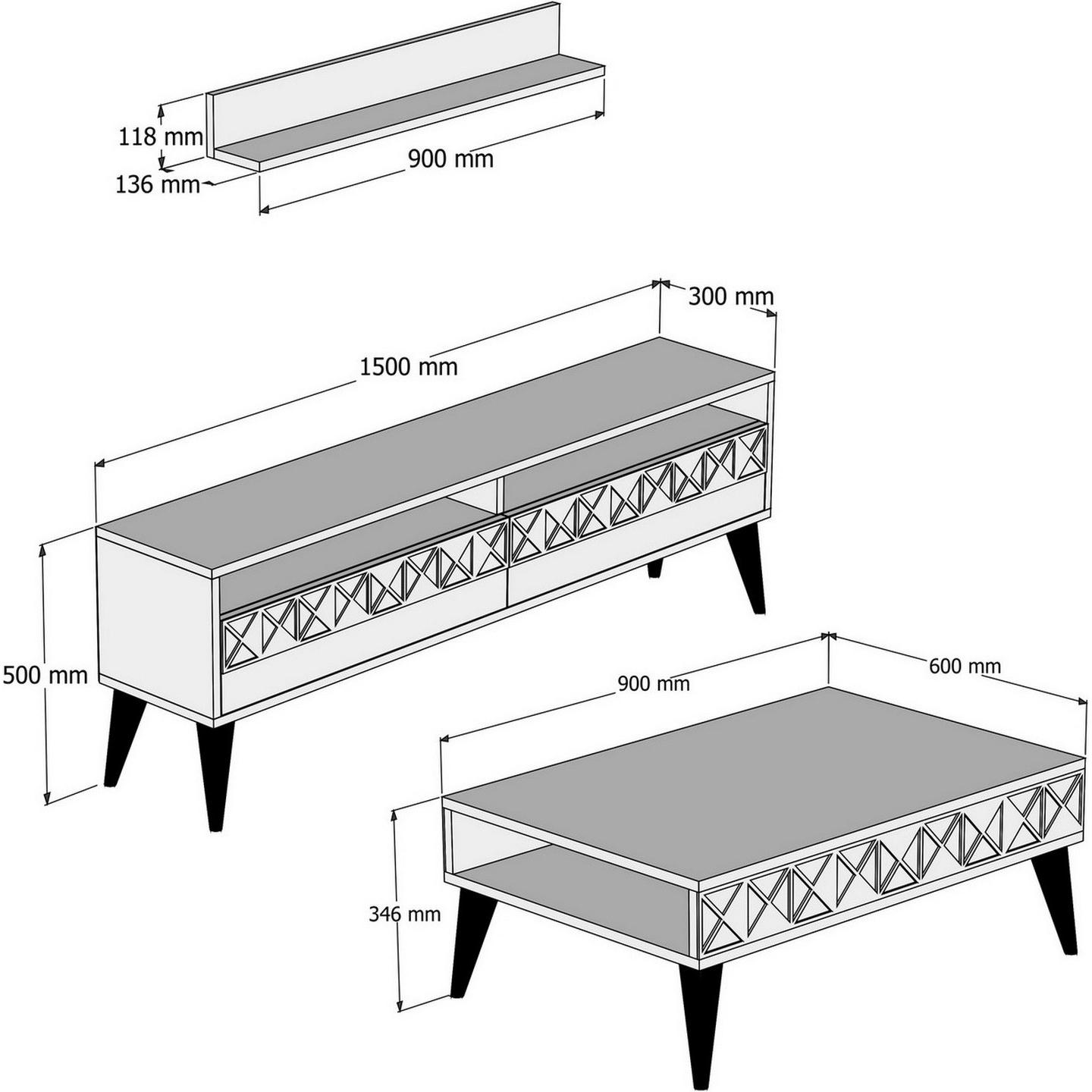 Hanah Home, Wohnwand, Otis (150 x 50 x 30 cm)