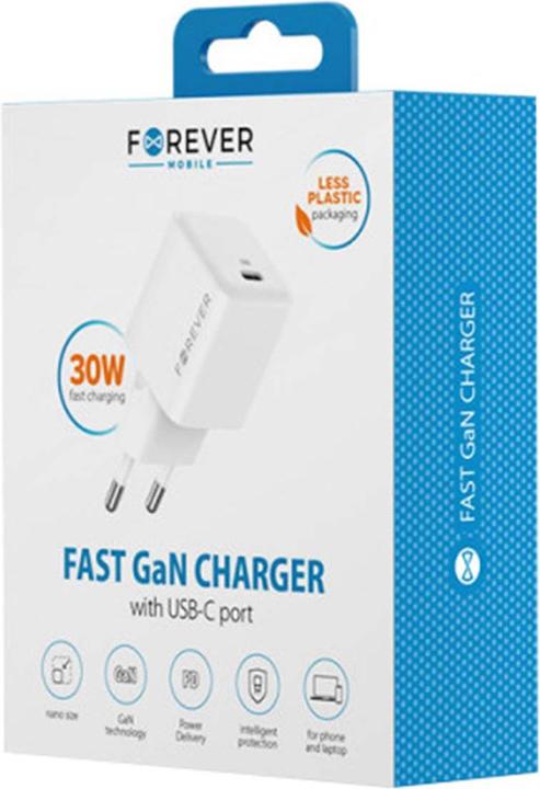 Actual product image Forever TC-08-30C GaN PD QC charger 1x USB-C 30W white (30 W, 1 portion)