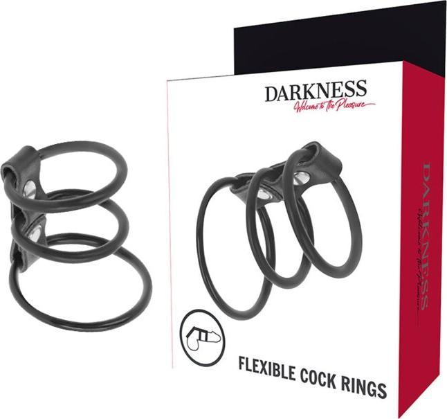 Actual product image Darkness Penis ring "Flexible Cock Rings", set of 3 with testicle ring