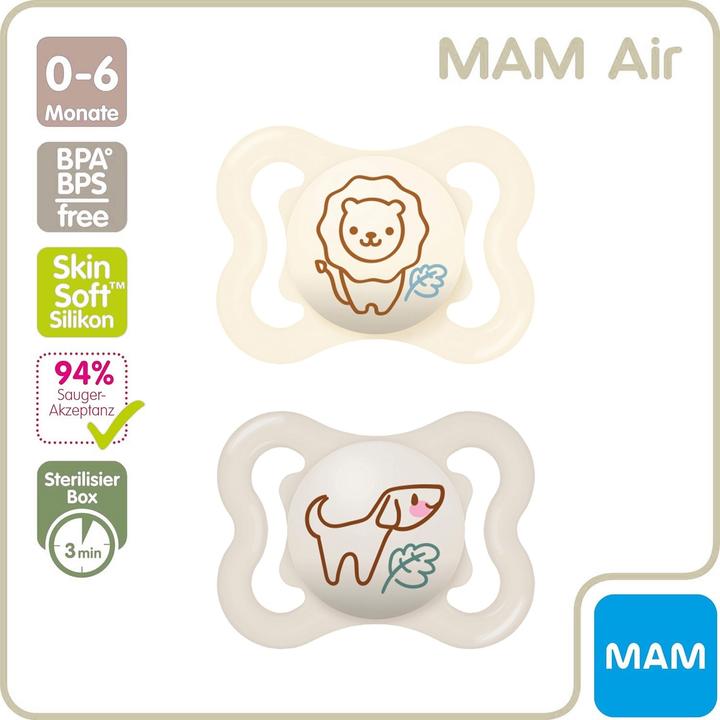 Produktbild MAM Air Silikon Schnuller, 2 Stück, 0-6 Monate (2 x, bis 6 Monate)