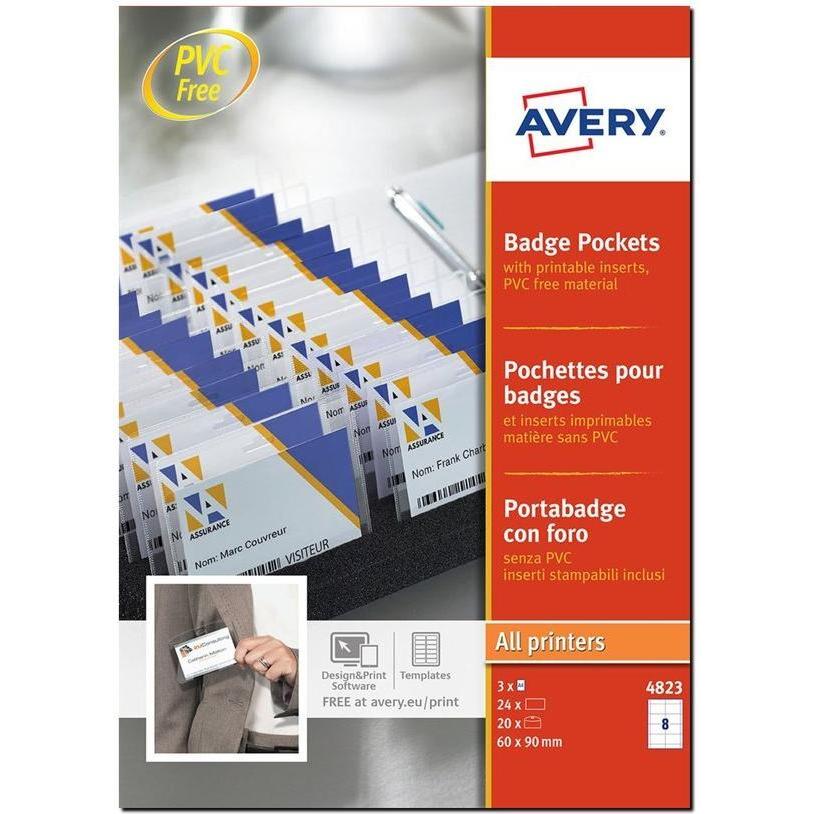 Avery, Pannello informativo, Zweckform Namensschild-Tasche, 90 x 60 mm transparent, aus PVC-freiem Material, mit 3-fach Lochung