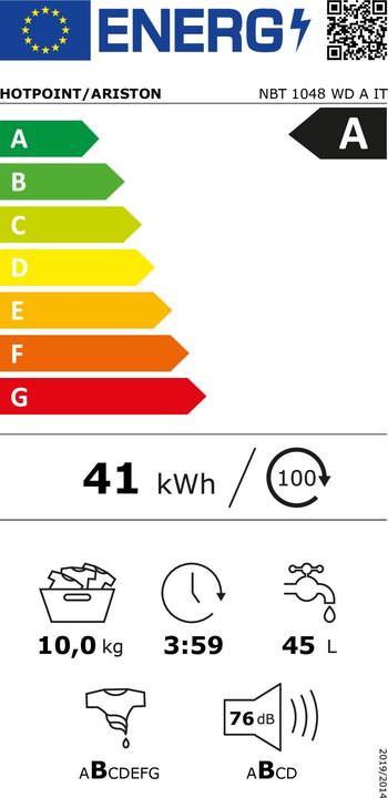 Energie-Label Hotpoint Waschmaschine 10kg, Klasse A, 1400 Umdrehungen (10 kg, Links)