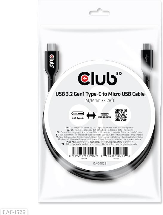 Actual product image Club 3D USB C – USB Micro B (1 m, USB 2.0, 10 W)