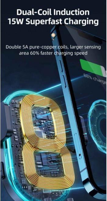 Immagine prodotto Joyroom Supporto per caricabatterie da auto wireless a doppia bobina da 15W