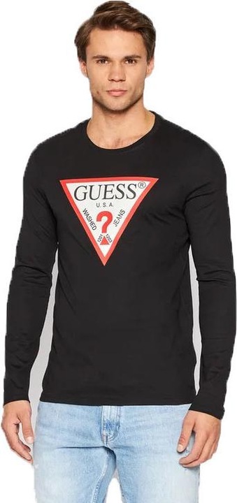 Produktbild Guess Herren CN LS ORIGINAL Logo Shirt, Schwarz/Hellrot/Weiss, XL (XL)