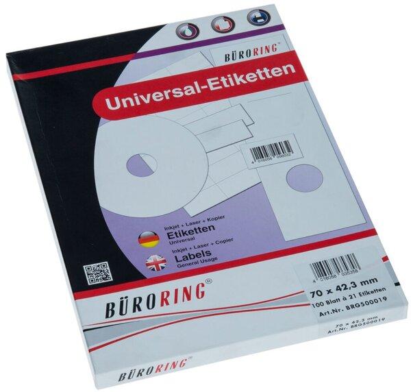 Immagine prodotto Büroring Etiketten, 70 x 42,3 mm, weiss, 2.100 Etiketten, lösungsmittelfrei, Inkjet-, Laserdrucker, Kopierer