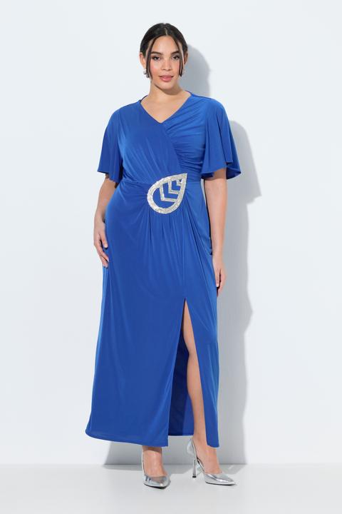 Image du produit Ulla Popken Robe maxi manches courtes et décolleté en V, drapé, application (54)