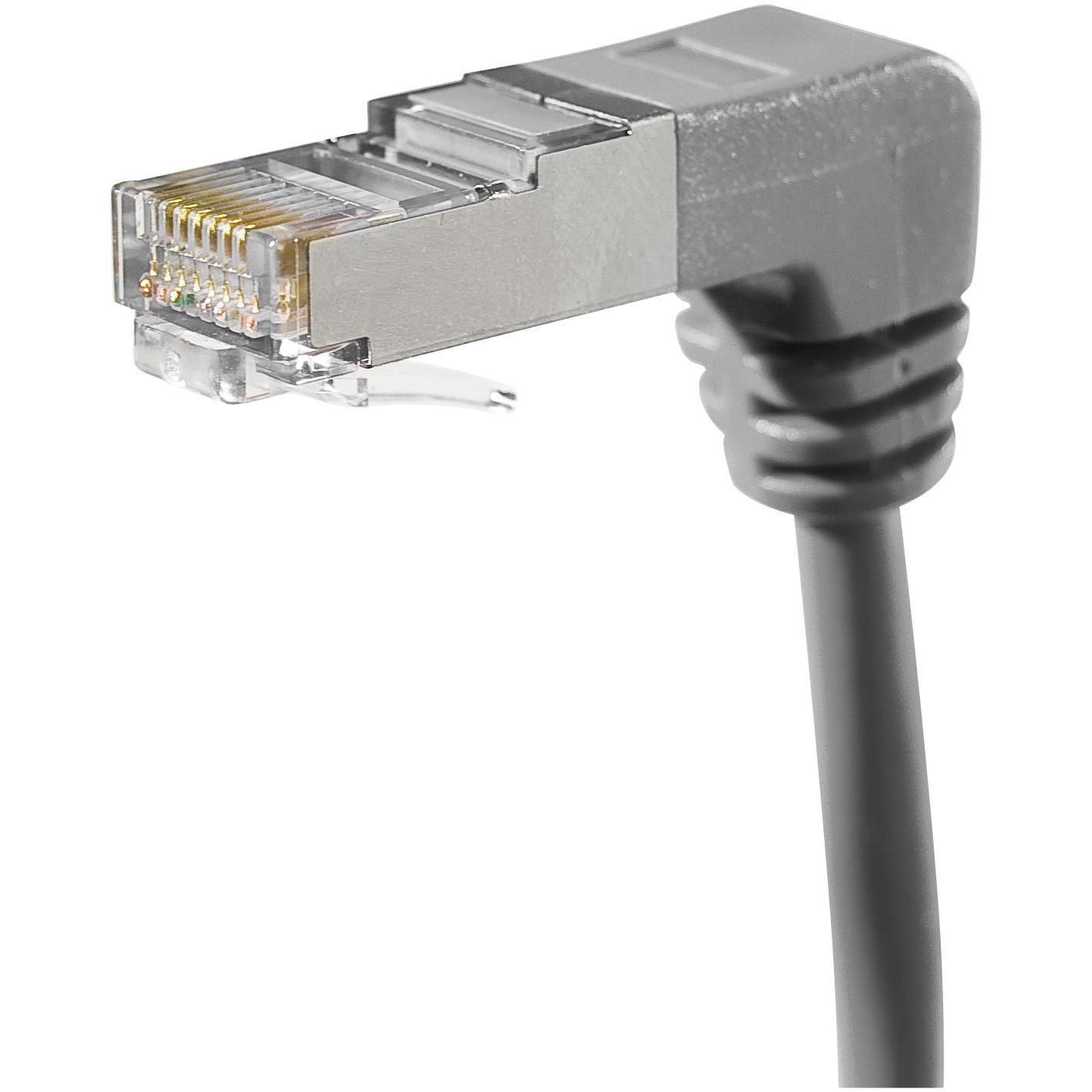Exertis Connect Patchkabel F/UTP, Cat.5e, beidseitig abgewinkelt, grau, 0,3 m beide Stecker nach unten abgewinkelt (F/UT...