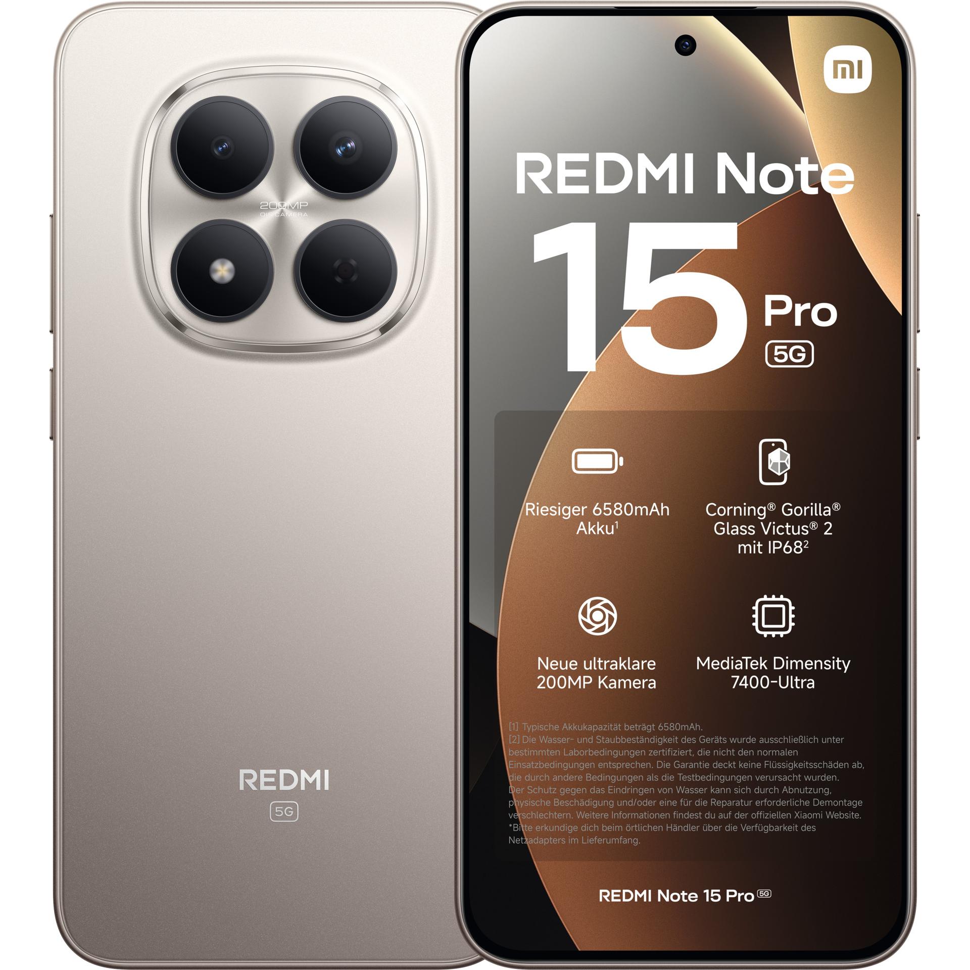 Xiaomi Redmi Note 15 Pro (256 GB, Gold, Titan, Titanium, 6.83", Dual SIM, 5G), Smartphone, Gold, Gra