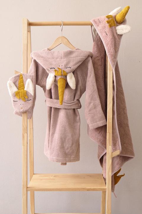 Actual product image Kikadu Bathrobe unicorn pale rose size 1-2 (GOTS)