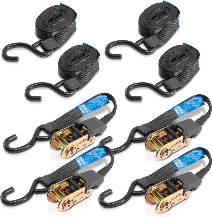 Stahlwerk ZG-800 ST tension belts with ratchet + hook 400 kg tensile load, set of 4