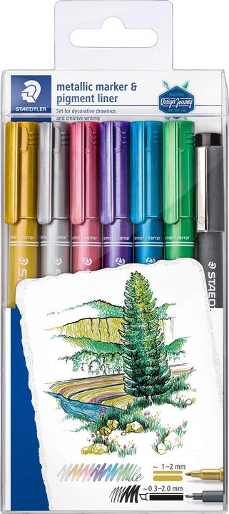 Produktbild Staedtler 8323 Metallic pen Etui mit 6 Stück und 1 pigment liner (7x)