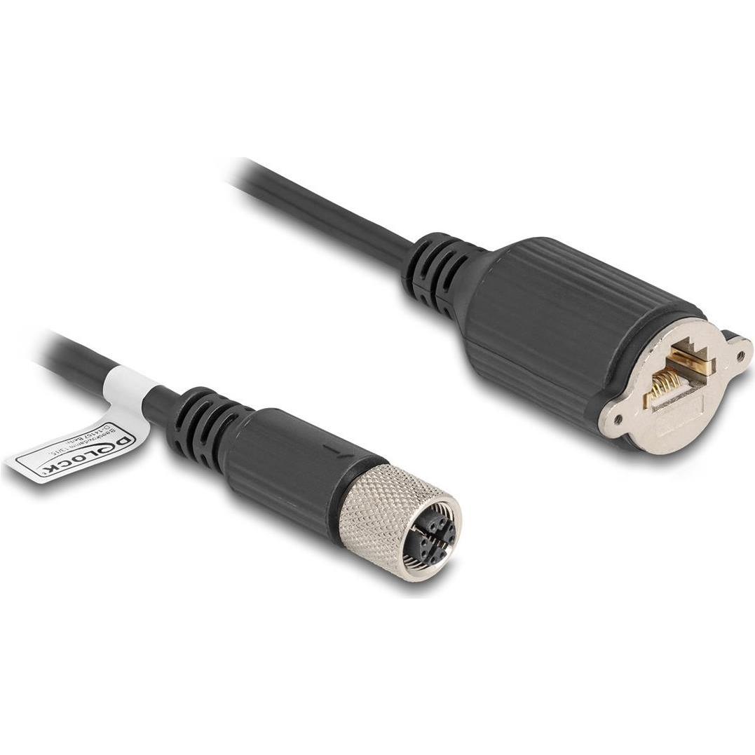 Thumbnail - Delock M12 Kabel X-kodiert 8 Pin Buchse zu RJ45 Buchse zum E (F/UTP, CAT5e, 2 m), Netzwerkkabel