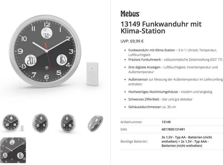 Mebus 13149 Funk Wanduhr (30 cm)