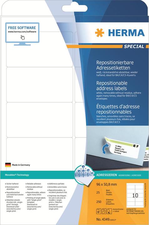 Produktbild HERMA Ablösbare Etiketten A4