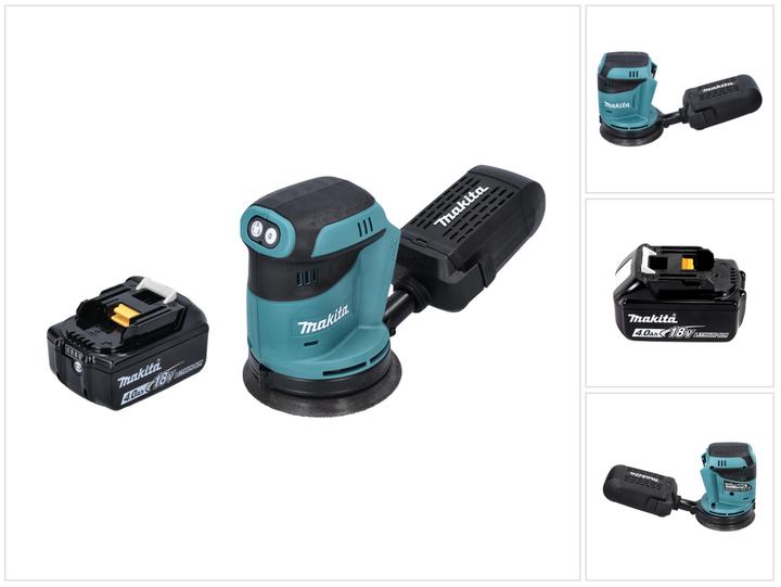 1x Makita DBO 180 Akku Exzenterschleifer, 1x Schleifpapier, 1x Staubsammelbox, 1x Makita BL 1840 B 18 V 4,0 Ah Akku, ohne Ladegerät