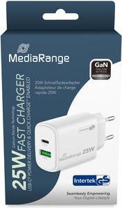 Produktbild MediaRange Ladegerät 43W 2-Port 1x USB-A/1x USB-C GaN, weiss (45 W)