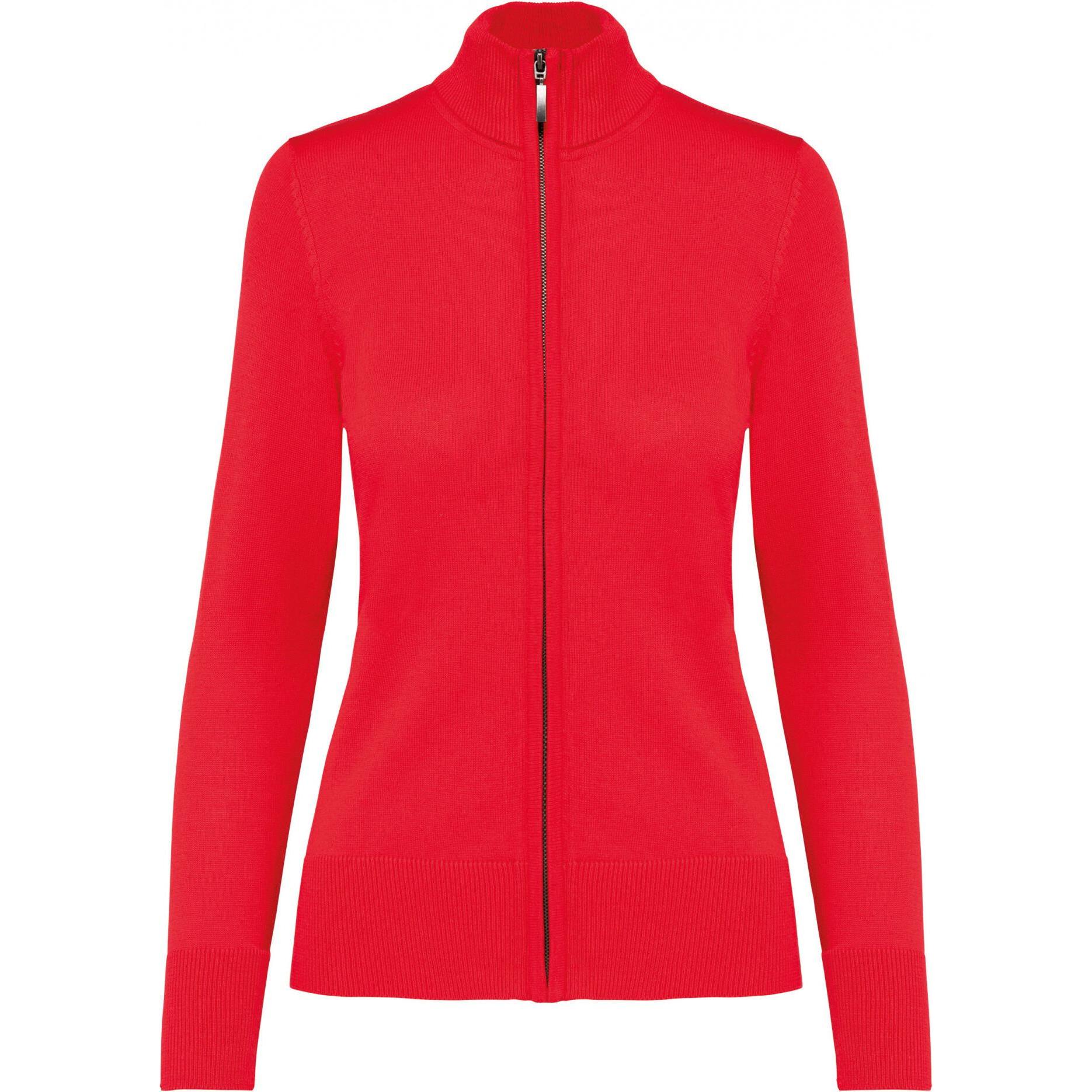 Kariban, Damen, Pullover, Strickjacke mit Reissverschluss, Damen, Rot, (L)