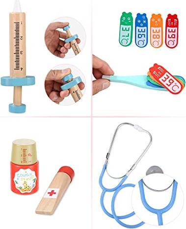 Immagine prodotto Activity Board Valigetta del dottore per bambini in legno con stetoscopio vero, valigetta del dottore per bambini