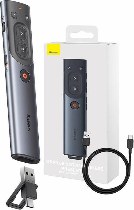 Immagine prodotto Baseus Orange Dot Telecomando multifunzione per presentazioni, con puntatore laser rosso - grigio