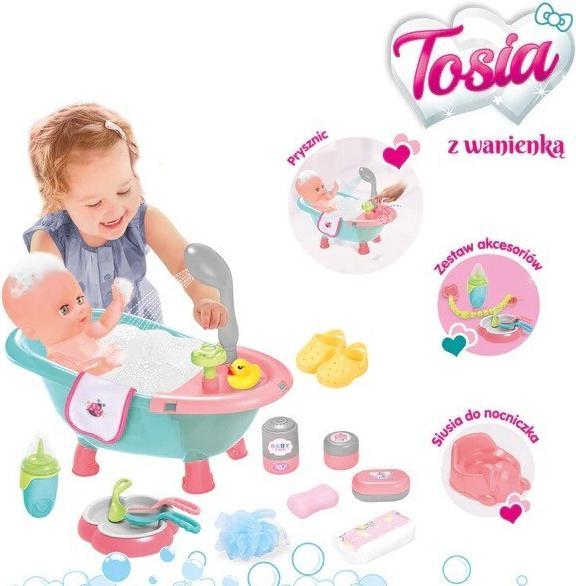 Immagine prodotto Askato Tosia-Puppe mit Badewanne in einem grau-blauen Outfit