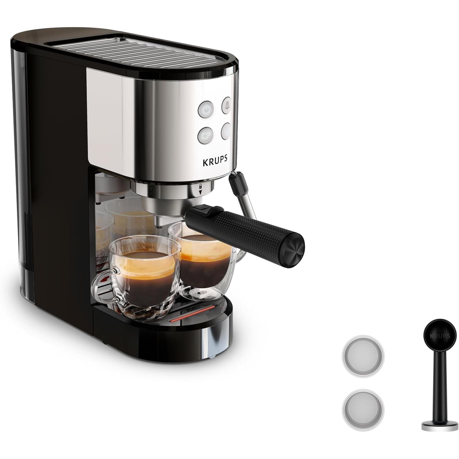 Krups XP4418 Virtuoso Essential Espresso Siebträger, Kaffeemaschine, Macchina per caffè con portafiltro, Nero