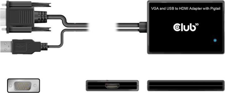 Produktbild Club 3D Club3D Adapter VGA + USB-A > HDMI St/Bu (HDMI, USB, VGA, 60 cm)